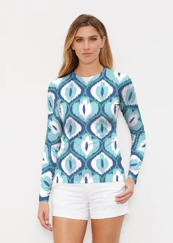 women's tops for cozy nights inIkat Buds Blue (8075) ~ Long Sleeve Rash Guard