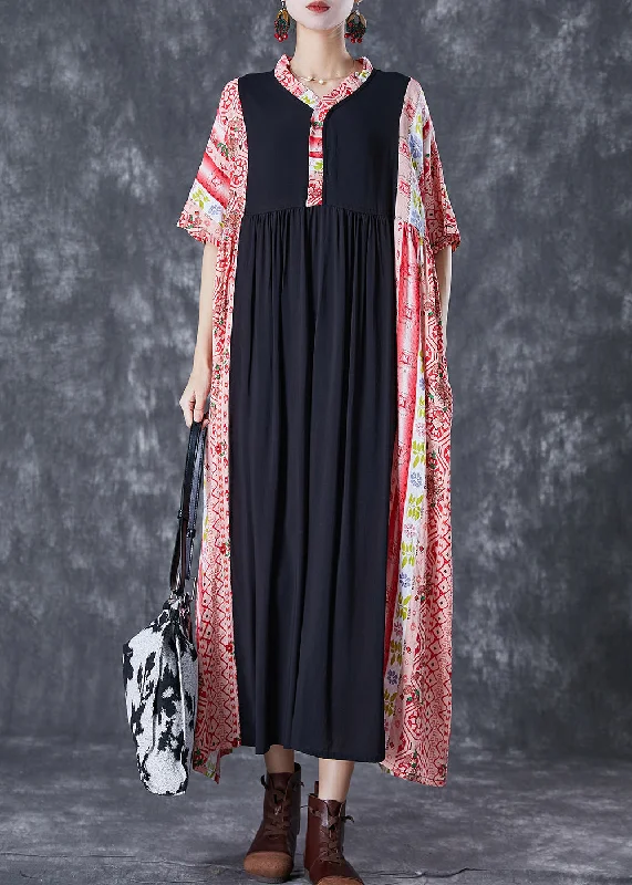 maxi dresses with cap sleevesBohemian Colorblock Ruffled Patchwork Cotton Maxi Dresses Summer