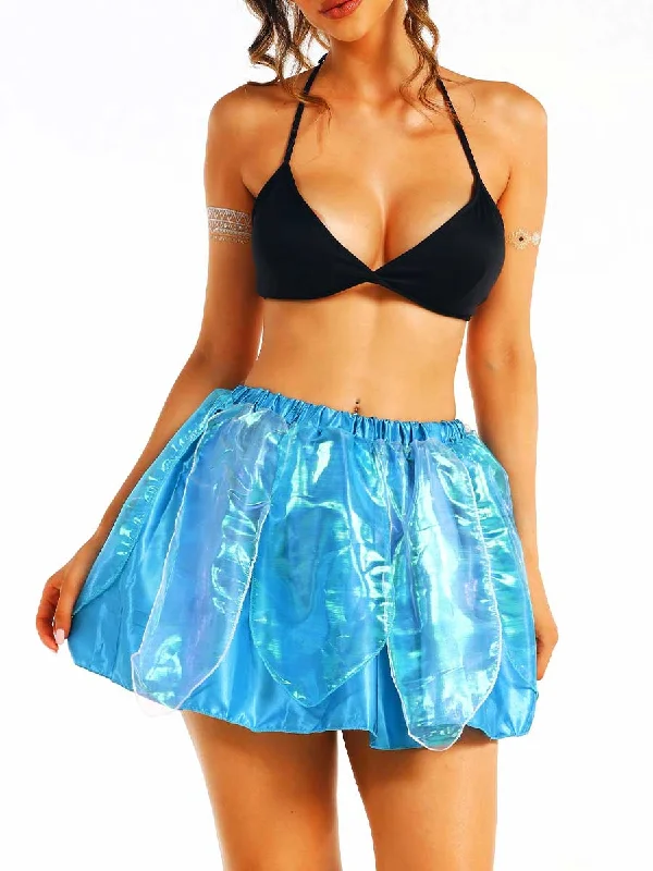 women's pencil skirtsBright Blue Reflective Leaf Double-Layer Dance Skirt