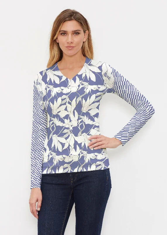 women's tops for those who want to create outfits that reflect their personal style and sense of fashionSketch Floral Dominos (7814) ~ Butterknit Long Sleeve V-Neck Top