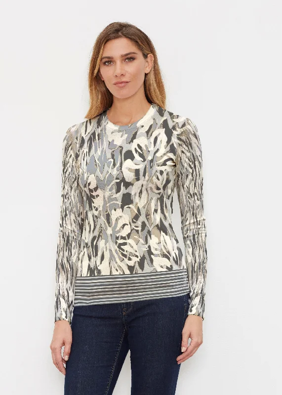 women's tops for those who want to create outfits that are both trendy and timelessMystic Floral Stripe Grey (19170) ~ Butterknit Long Sleeve Crew Top