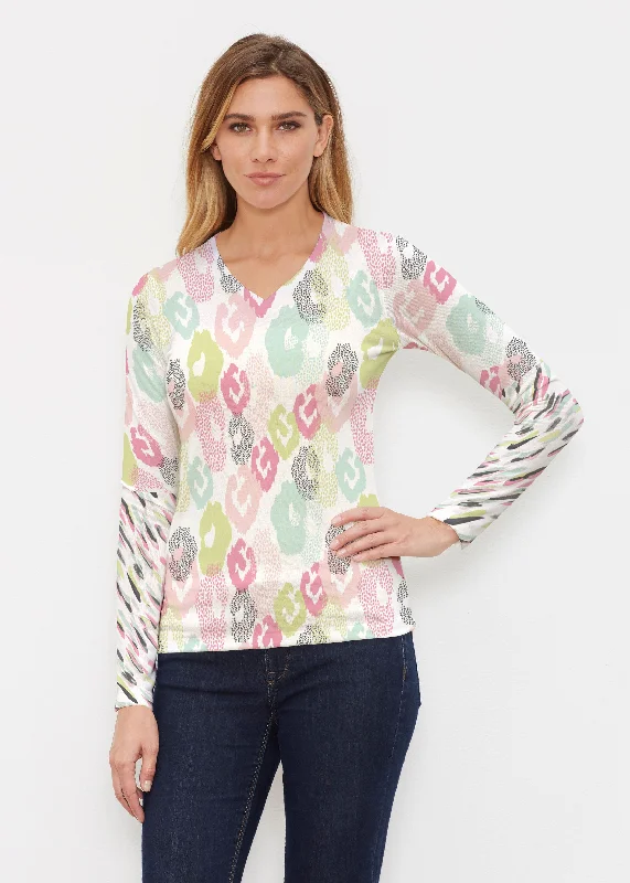 women's tops with sleeveless designsAbstract Pastel Ikat (7813) ~ Butterknit Long Sleeve V-Neck Top