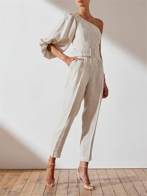 women's jumpsuits for sustainable fashionSexy One Shoulder Lantern Sleeve Jumpsuit