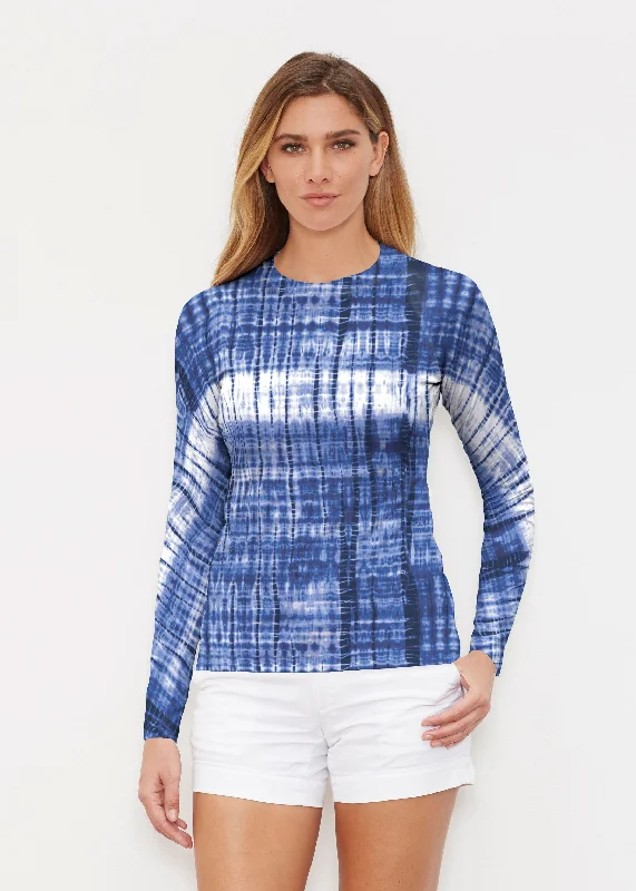 women's tops for those who love to mix and match prints and patternsDenim Tie Dye (14230) ~ Long Sleeve Rash Guard