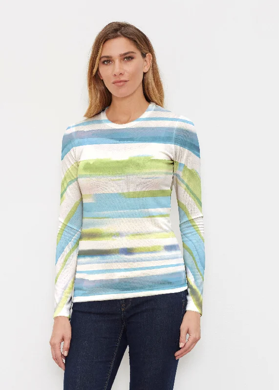 women's tops for cozy nights inMulti Stripe Blue (7843) ~ Butterknit Long Sleeve Crew Top