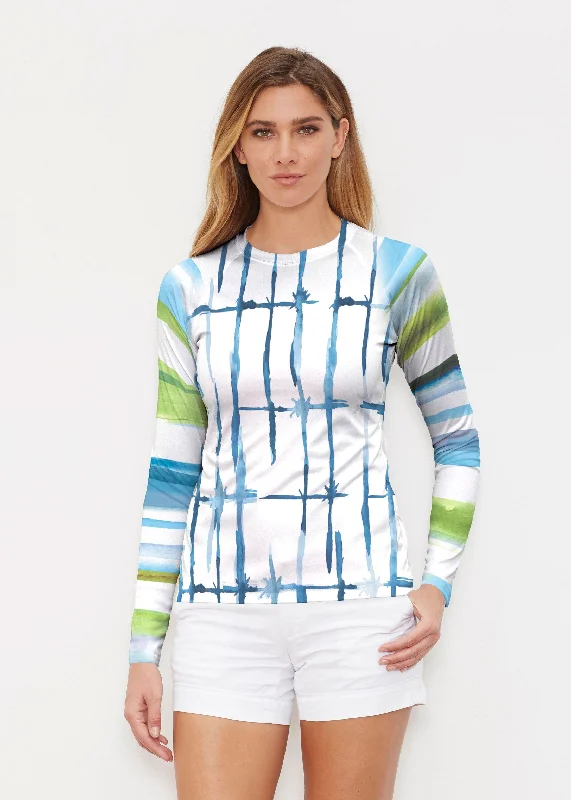 women's tops for picnics in the parkKnotted Stripe (7853) ~ Long Sleeve Rash Guard