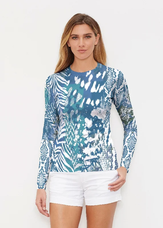 women's tops for those who want to add a touch of sophistication to their casual attireJungle Warrior Blue (7850) ~ Long Sleeve Rash Guard