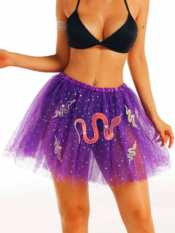 women's pleated skirtsLED Purple Tulle Sequin Snake Skirt