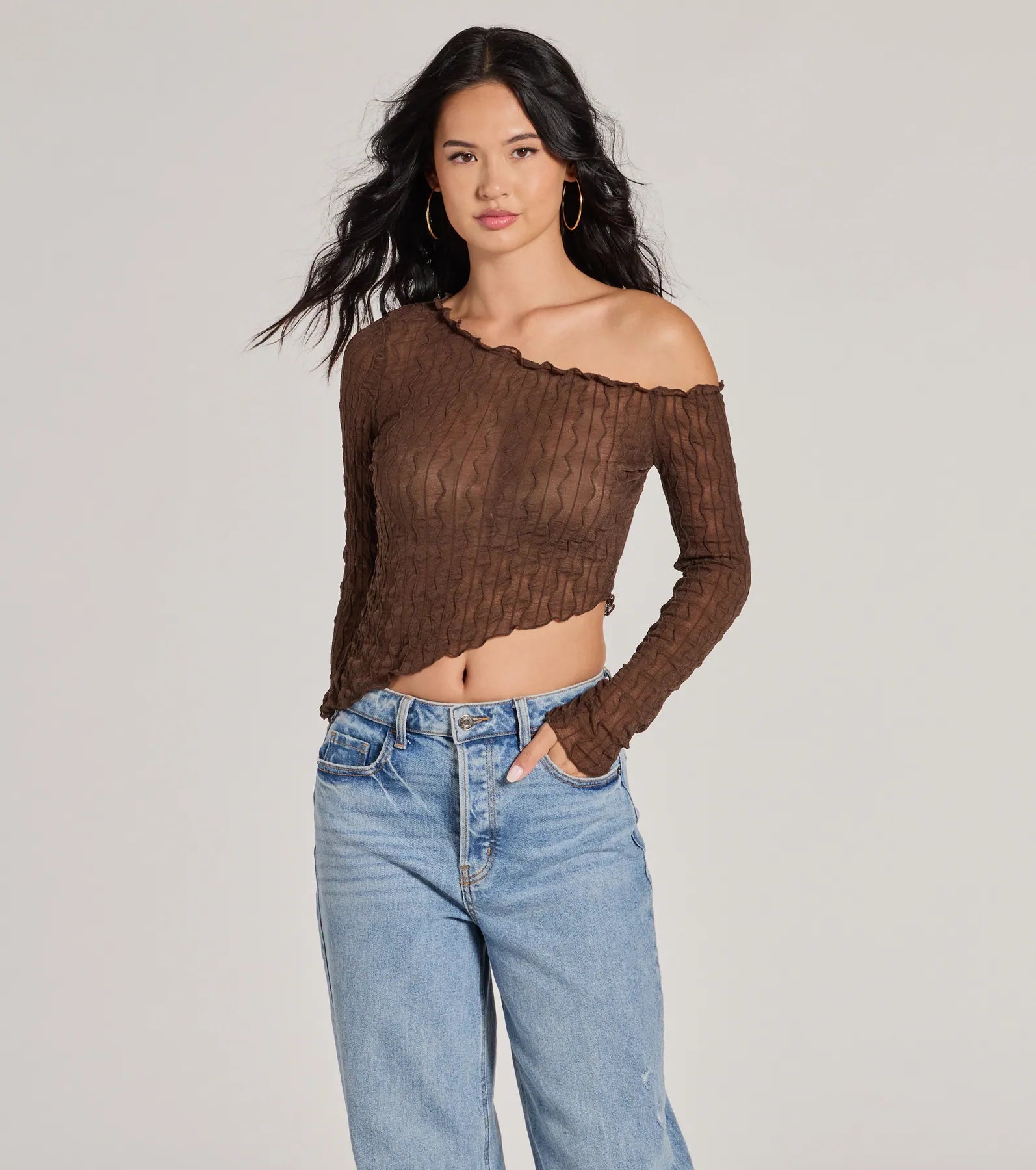 women's tops for those who seek both style and comfortTrend Allure Long Sleeve Asymmetrical Crop Top