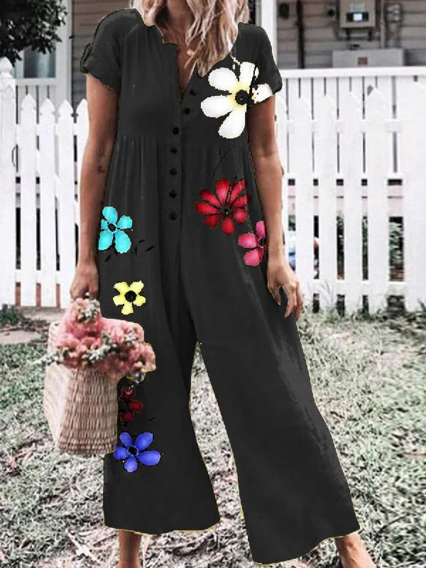 women's ankle-length jumpsuitsRomantic Pastoral Floral Casual Loose Jumpsuit