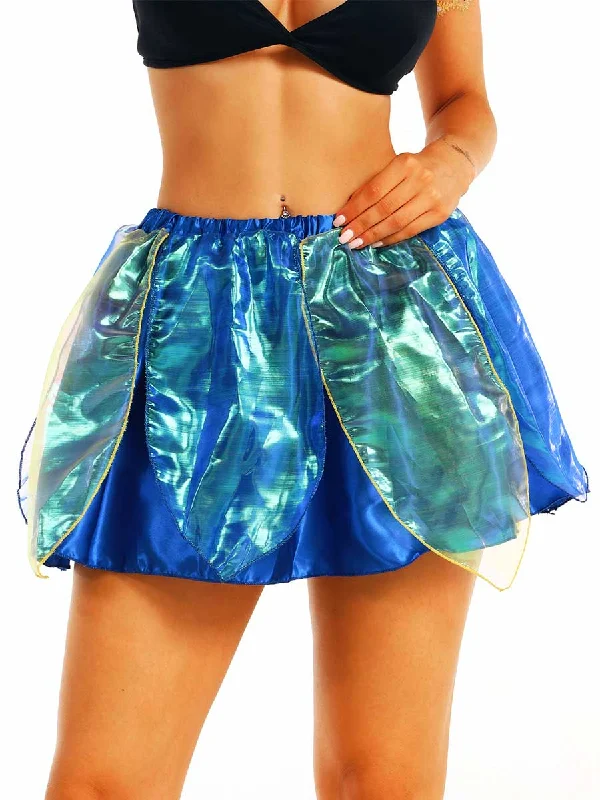 women's maxi skirtsElectric Blue Reflective Leaf Double-Layer Dance Skirt