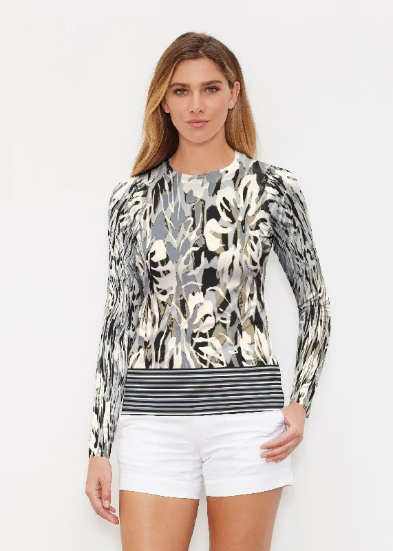 women's tops for those who want to make a bold fashion statement with their choice of topsMystic Floral Stripe Grey (19170) ~ Long Sleeve Rash Guard