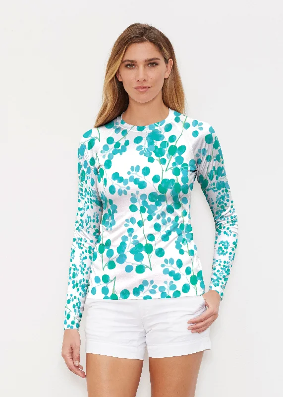 women's tops with embroidery detailsTeal Pome (7863) ~ Long Sleeve Rash Guard