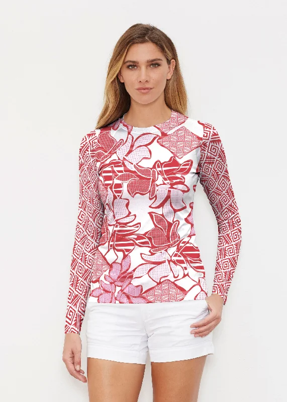 satin women's topsAztek Sail Red (8117) ~ Long Sleeve Rash Guard