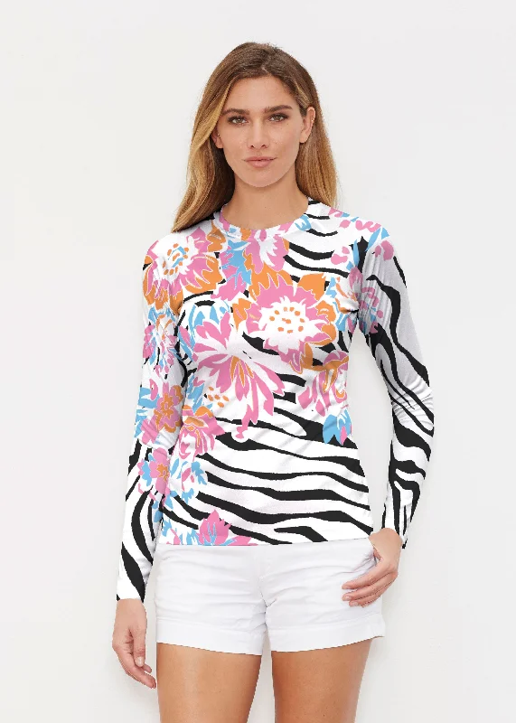 women's tops with spaghetti straps and deep V-necksZebra Posy Black (8118) ~ Long Sleeve Rash Guard