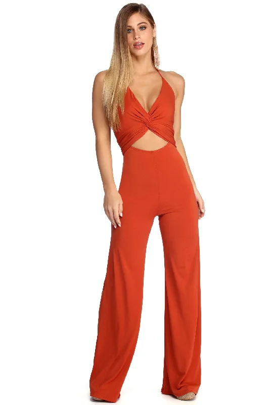 women's chic jumpsuitsTrendy Twist Front Jumpsuit