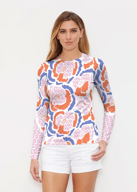 women's tops for those who prefer classic over trendy stylesPeonies Pink (8074) ~ Long Sleeve Rash Guard