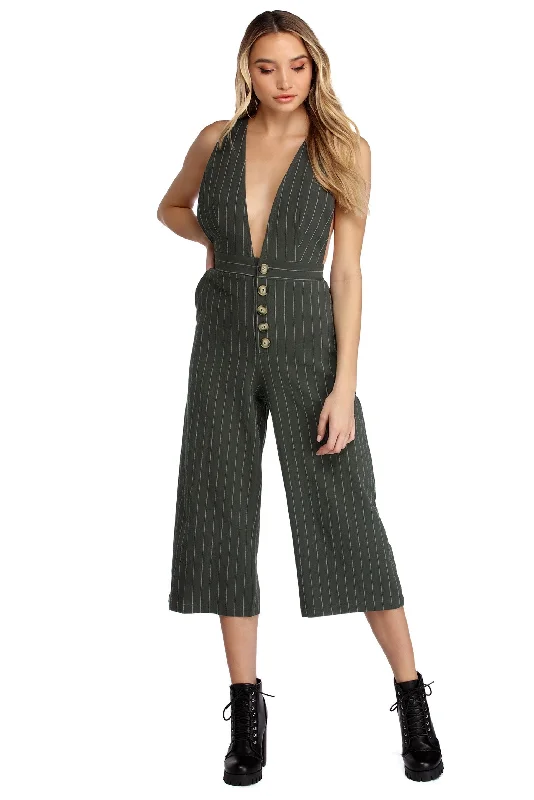 women's jumpsuits for casual gatheringsTrendsetter In Stripes Culotte Jumpsuit