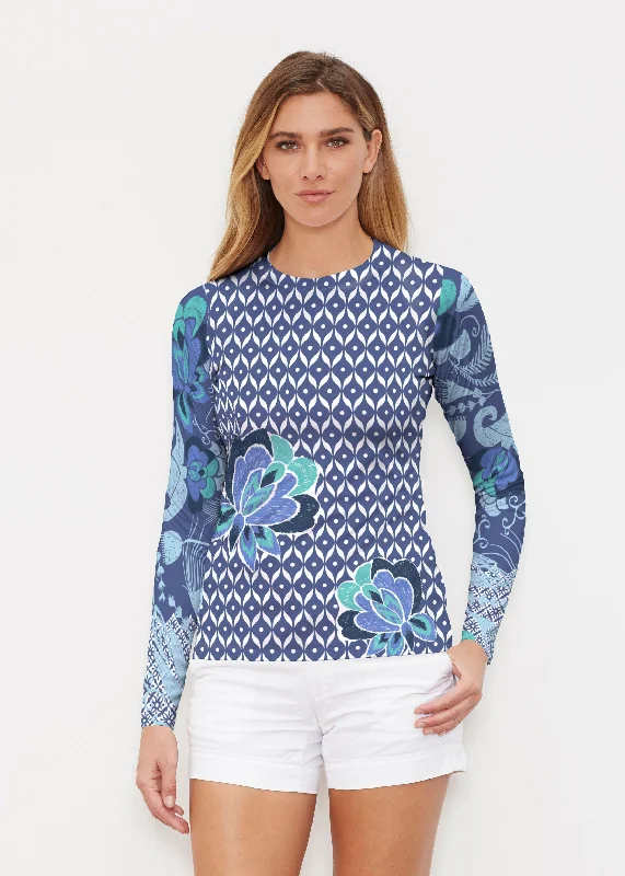 women's tops for those who want to create stylish and put-together outfits without spending a fortuneVintage Blooms Blue (8060) ~ Long Sleeve Rash Guard