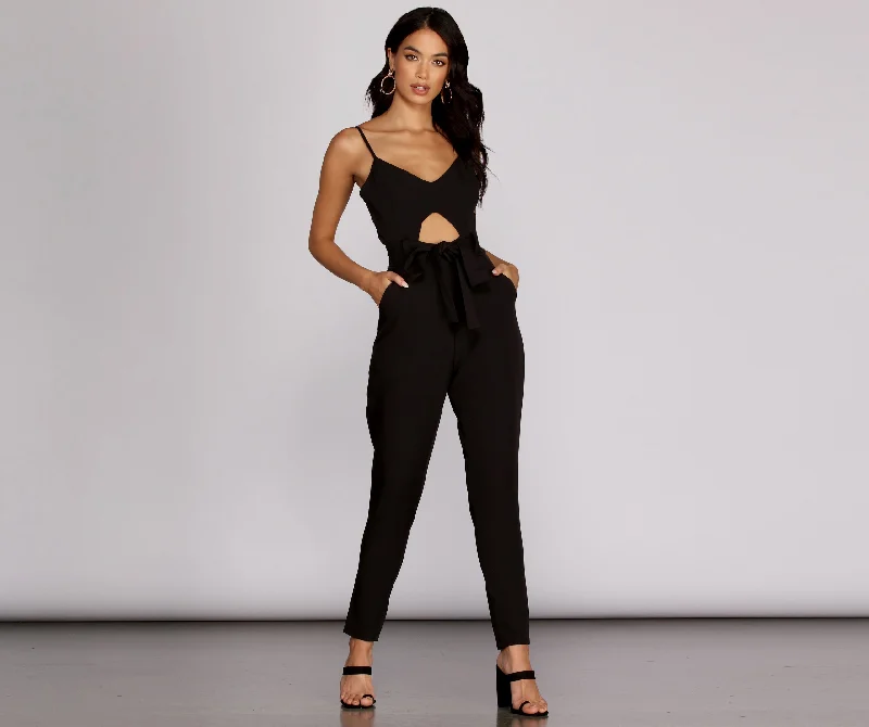 women's jumpsuits for machine-washable fabricsKey To Style Tie Jumpsuit