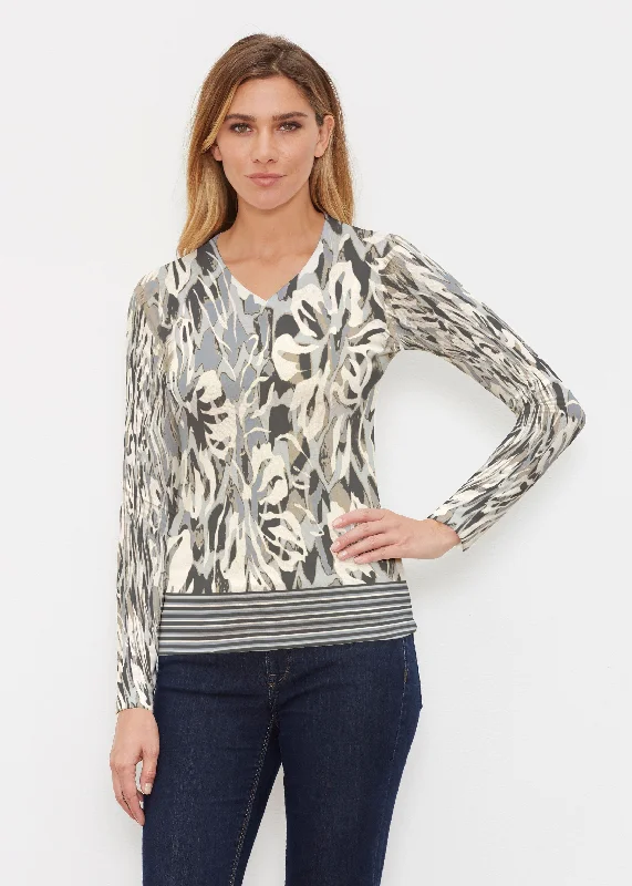 women's tops for those who want to wear pieces that are both comfortable and stylishMystic Floral Stripe Grey (19170) ~ Butterknit Long Sleeve V-Neck Top