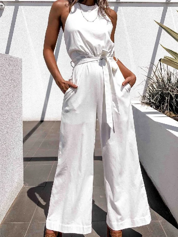 women's jumpsuits for pear-shaped bodiesWide Leg Straight High Waist Casual Jumpsuit