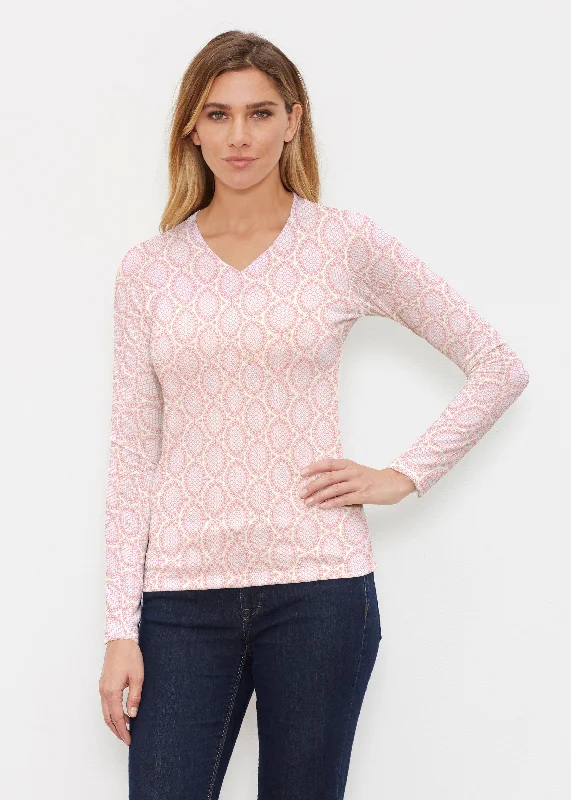 luxury women's topsCoastal Lace Pink (7757) ~ Butterknit Long Sleeve V-Neck Top