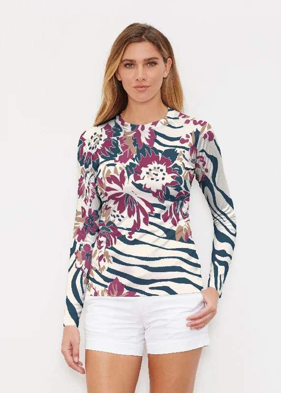 women's tops with flutter sleevesZebra Posy Navy (8123) ~ Long Sleeve Rash Guard