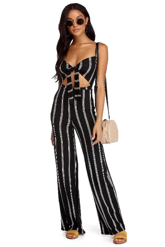 women's jumpsuits for formal eventsTied To Perfection Striped Jumpsuit