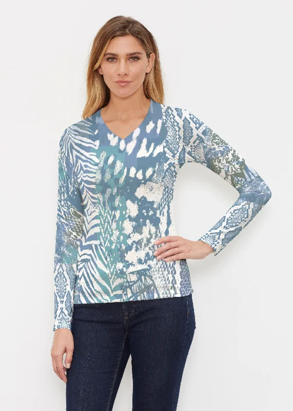 women's tops for those who refuse to compromise on styleJungle Warrior Blue (7850) ~ Butterknit Long Sleeve V-Neck Top