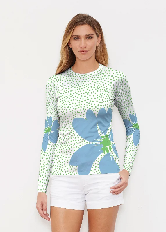 women's tops for those who seek both style and comfortDaisy Dots Blue (8081) ~ Long Sleeve Rash Guard