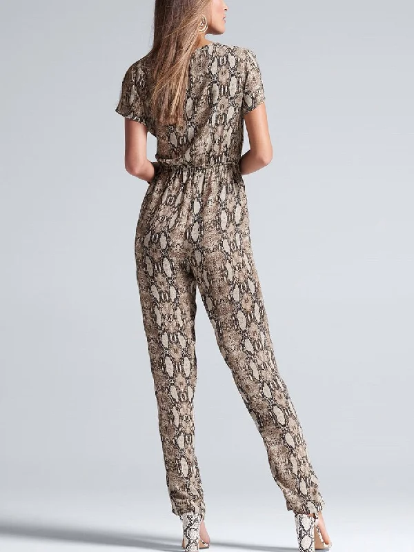 women's jumpsuits for everyday wearSpring and Summer Animal Print Short-sleeved V-neck Jumpsuit