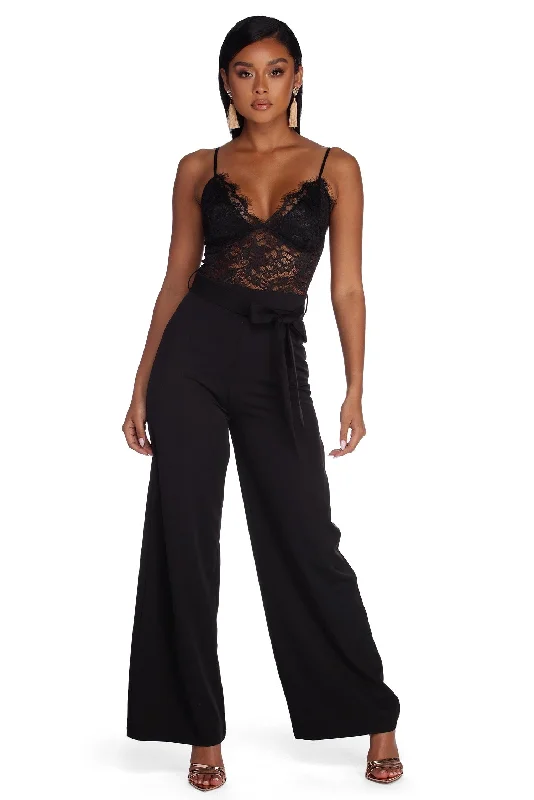 women's cropped jumpsuitsSultry Lace Top Jumpsuit