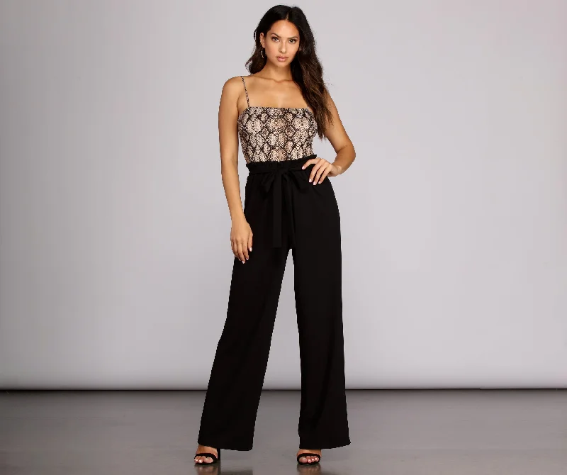 women's boho jumpsuitsSassy Snake Paper Bag Jumpsuit