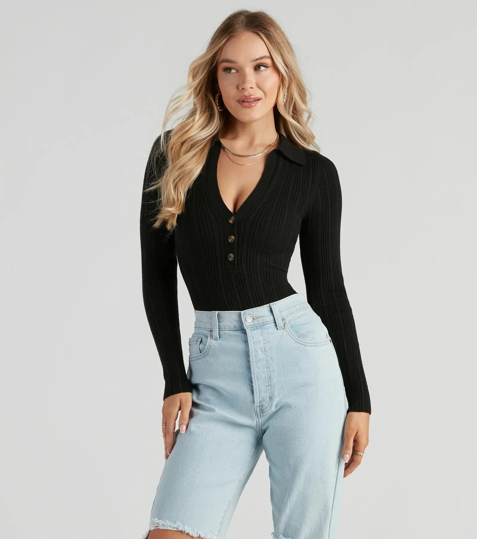 women's tops for those who love to dress up their casual looks with stylish topsPreppy Affair Henley Long Sleeve Bodysuit