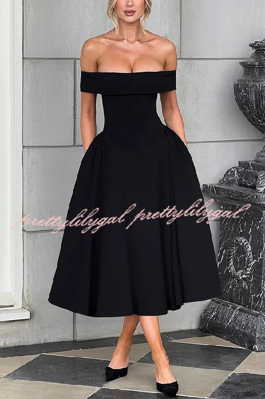 midi dresses for special occasionsPrincess Temperament Batdot Neck Pleat Detail Midi Dress