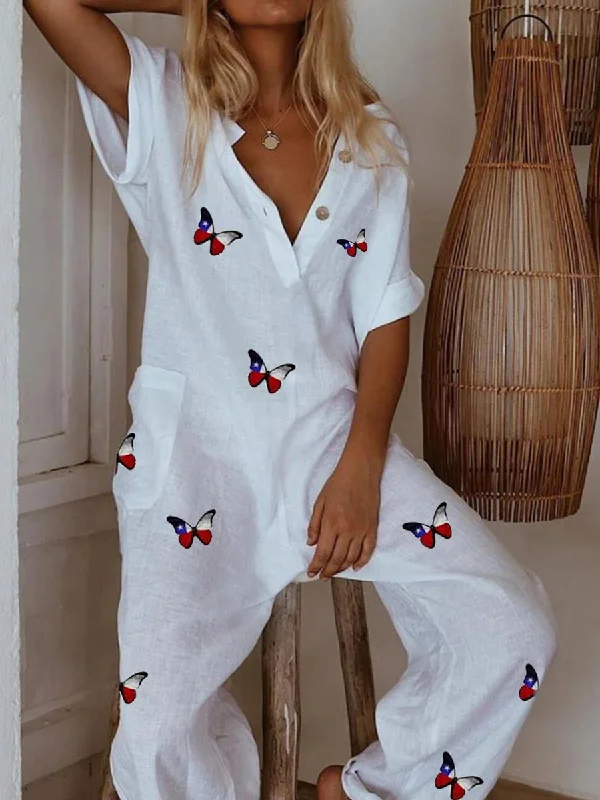 women's jumpsuits for springWomen's Fashion Butterfly Print Casual Jumpsuit