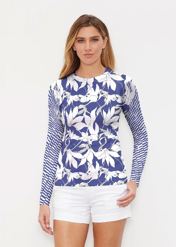 women's tops for those who want to stay cool and chic during warmer weatherSketch Floral Dominos (7814) ~ Long Sleeve Rash Guard