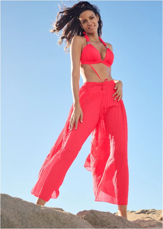 women's everyday pantsPleated Cover-Up Pants - Sweet Red