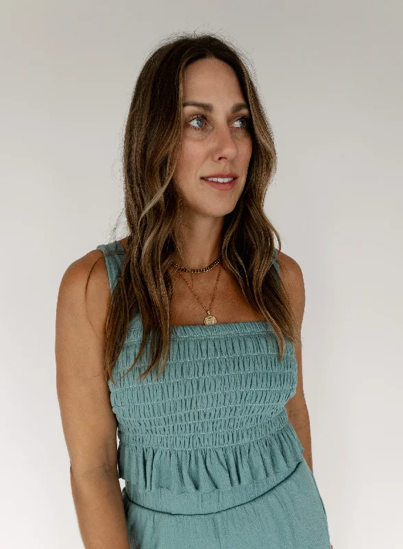 women's tops with cinched waistsMaisy Ruffle Crop Top - Sage - Final Sale