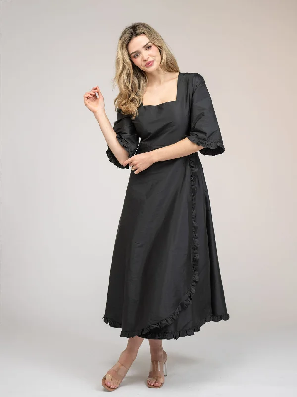 women's hourglass figure dressesThe Waverly Dress | Black Taffeta