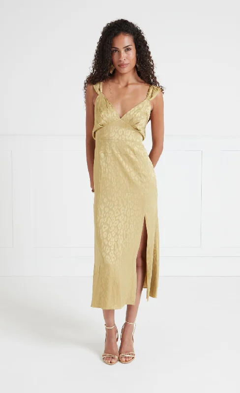 women's wedding guest dressesWillow Strappy Dress - Flax Gold