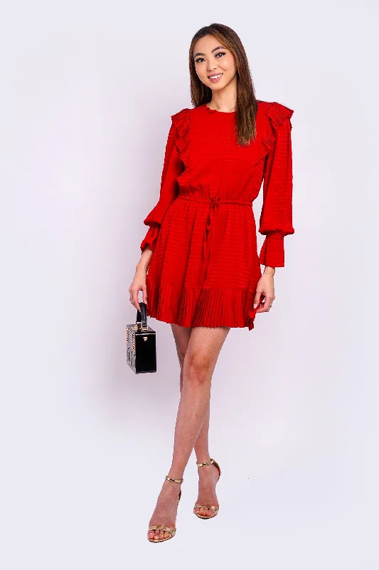 women's statement dressesWine Crew Neck Sleeve Dress