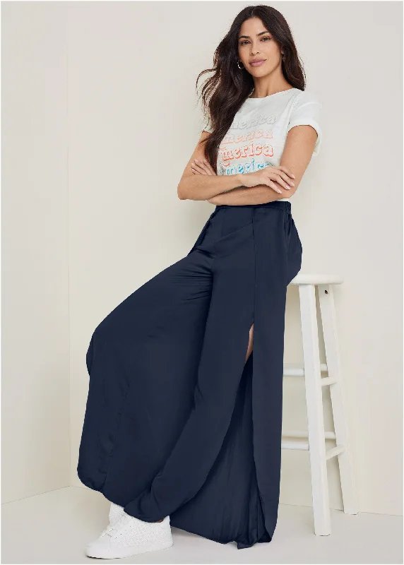 women's party pantsTulip Hem Wide Leg Pants  - Navy