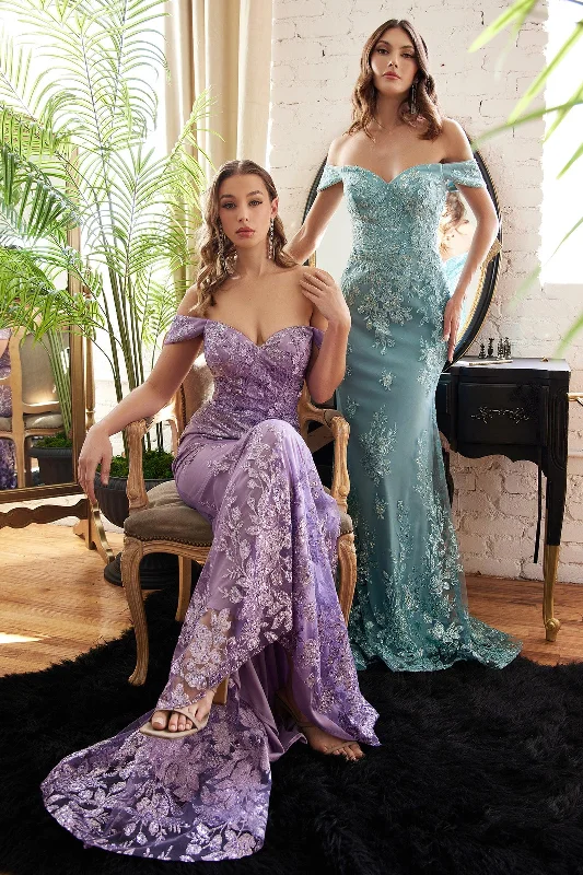 glamorous gown dressesCinderella Divine OC014 Off Shoulder Formal Dress Violet