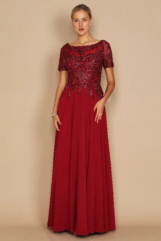 Oscar gown dressesDylan & Davids Short Sleeve Mother of the Bride Formal Dress Burgundy