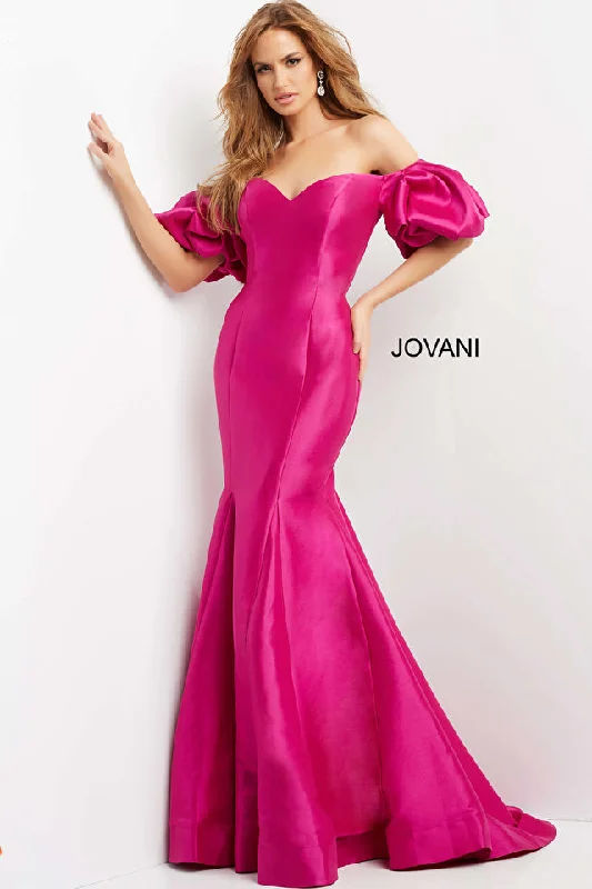 gown dress alterations adviceJovani 09031 Off Shoulder Puff Sleeve Mermaid Formal Dress