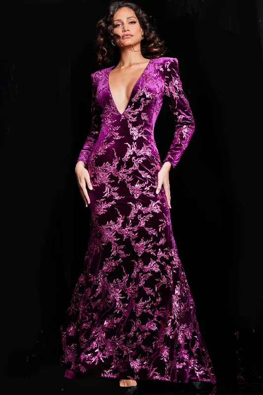 animal print gown dressesJovani 23715 Long Sequin Velvet Formal Dress