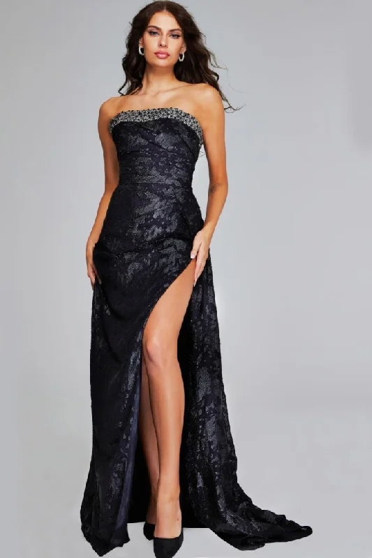 thigh-high slit gown dressesJovani 23892 Long Pleated Beaded High Slit Formal Dress