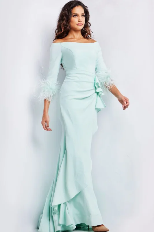 flutter sleeve gown dressesJovani 24195 Long Ruched Mermaid Formal Dress